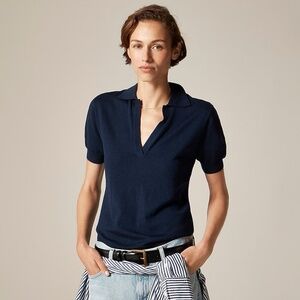 J. Crew Short-sleeve sweater-polo in merino wool Navy Small